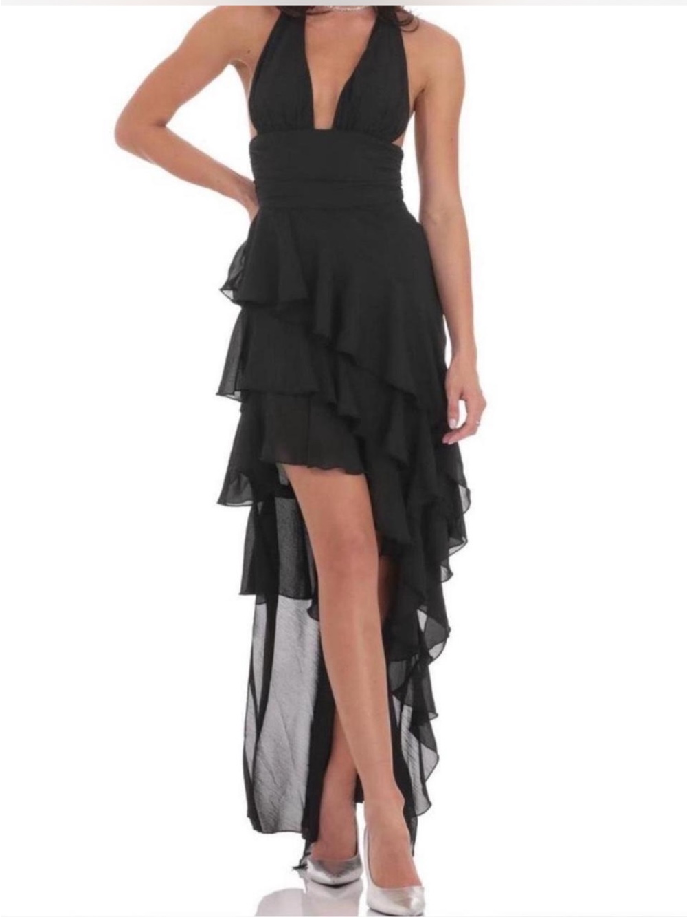 Black Halter High-Low Ruffle Dress - Picture 1 of 1